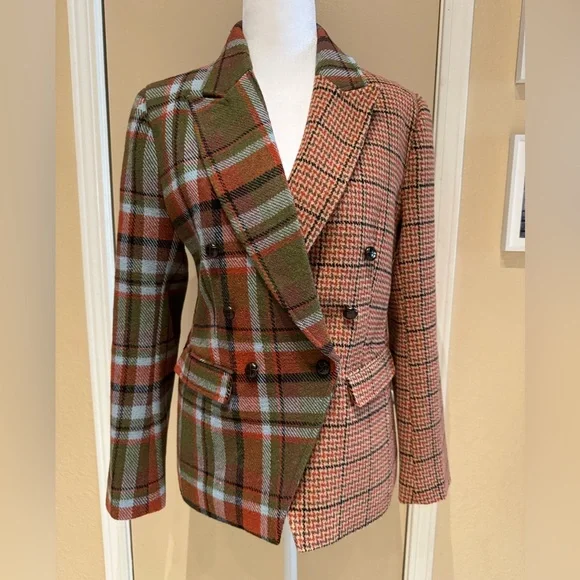 Sam Edelman Women's Imogen Mixed-Plaid Double-Breasted Blazer Small - Picture 4 of 14